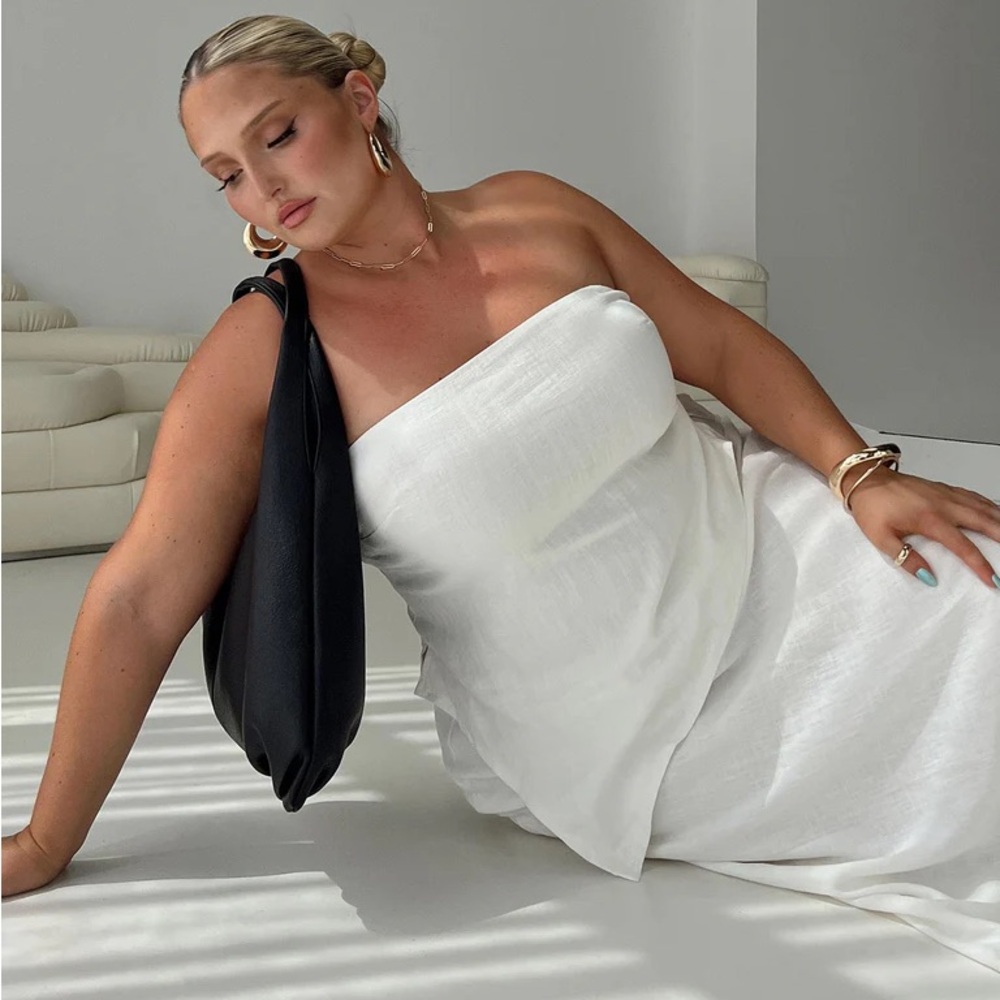 Princess Polly Birdie Asymmetric Linen Blend Top White Curve